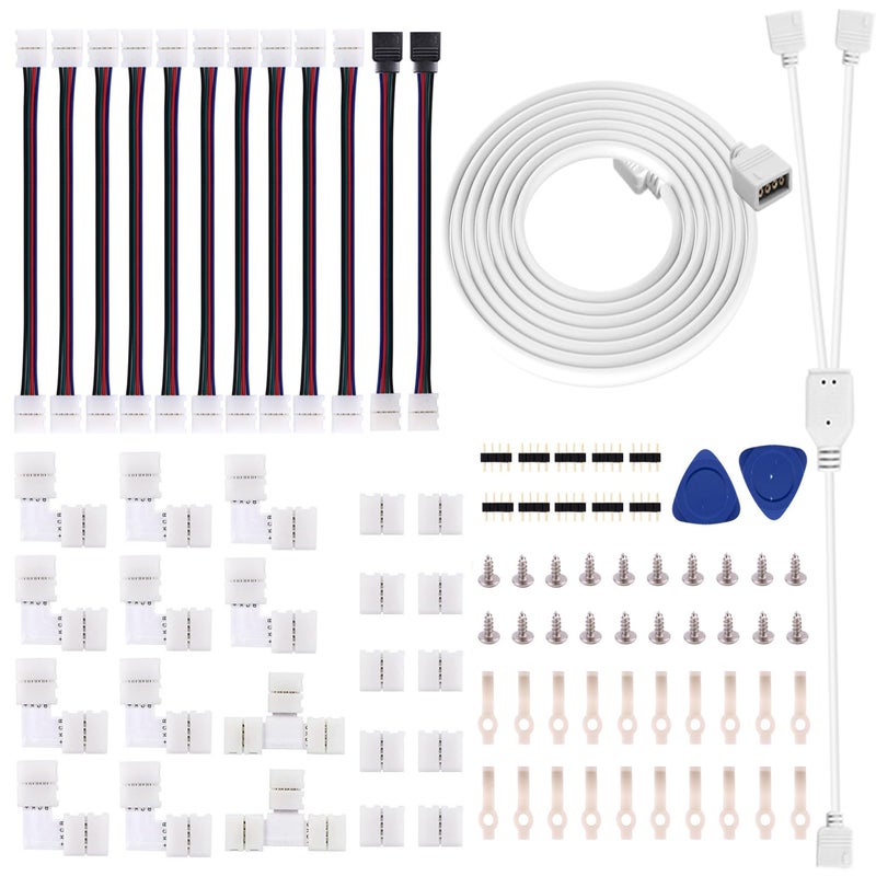 iCreating 5050 4Pin LED Strip Connector Kit 10mm RGB 4 Pin LED Connector Accessories Kit Include L LED Connectors for Strip Lights, 4-pin LED Light Strip Connectors with Wire, LED Extension Cable - Image 1